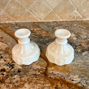 Vintage Westmoreland White Milk Glass Candle Holders (Pair)
